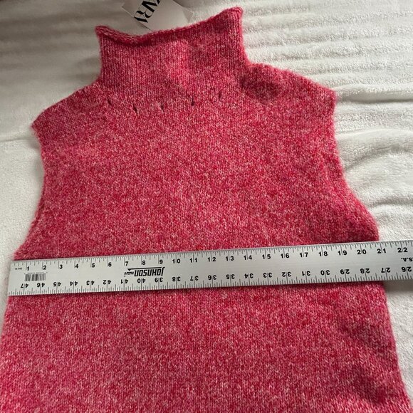 Zara Women Sleeveless Turtleneck Sweater Vest Medium Pink Knit Pullover Cozy New - Picture 7 of 8
